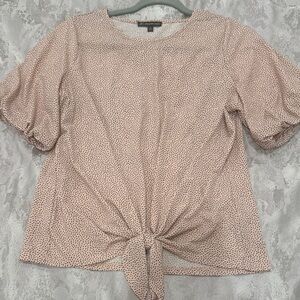 Adrianna Papell Blush Pink Tie-Front Short Sleeve Blouse